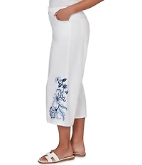 Ruby Rd. Petite Size Embroidered Wide-Leg Capri Denim Pants