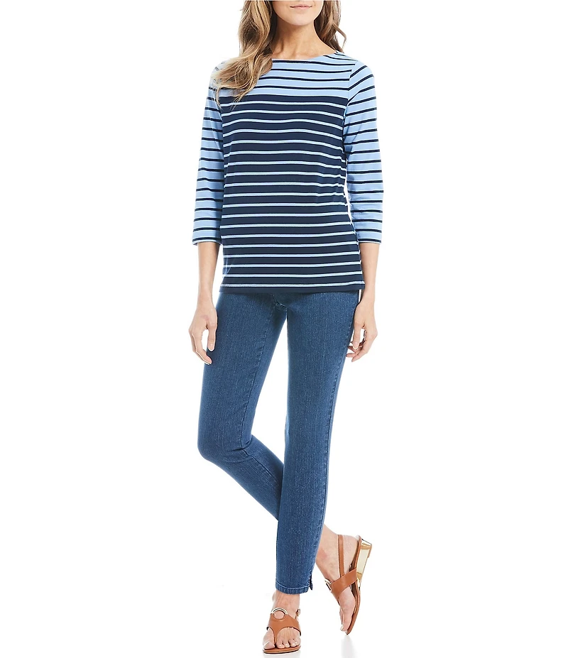 Ruby Rd. Petite Size Extra Stretch Denim Straight Leg Pull-On Ankle Jeans