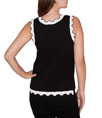 Ruby Rd. Petite Size Fine Gauge Scalloped Contrast Trim Scoop Neck Sleeveless Tank