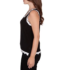 Ruby Rd. Petite Size Fine Gauge Scalloped Contrast Trim Scoop Neck Sleeveless Tank