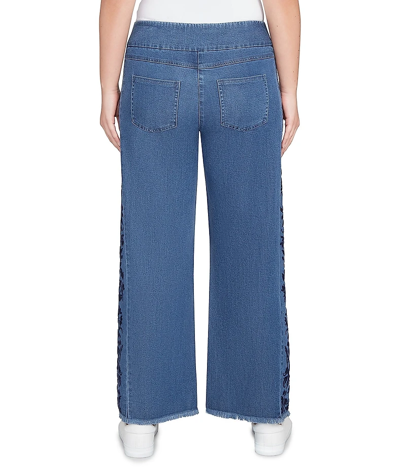 Ruby Rd. Petite Size Floral Soft Flocked Pull-On Bootcut Ankle Jeans
