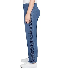 Ruby Rd. Petite Size Floral Soft Flocked Pull-On Bootcut Ankle Jeans