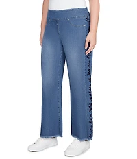 Ruby Rd. Petite Size Floral Soft Flocked Pull-On Bootcut Ankle Jeans