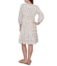 Ruby Rd. Petite Size Floral V-Neck 3/4 Sleeve Shift Dress