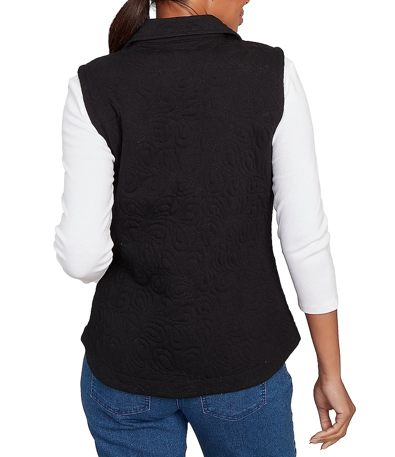 Ruby Rd. Petite Size French Terry Quilted Point Collar Sleeveless Snap-Front Vest