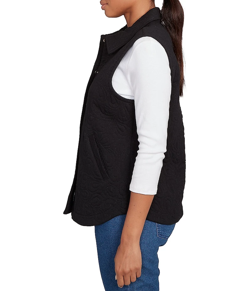 Ruby Rd. Petite Size French Terry Quilted Point Collar Sleeveless Snap-Front Vest