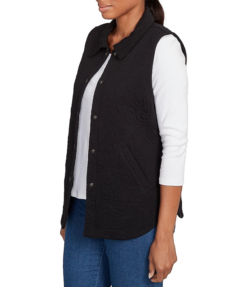 Ruby Rd. Petite Size French Terry Quilted Point Collar Sleeveless Snap-Front Vest