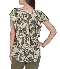 Ruby Rd. Petite Size Gauze Stone Multi V-Neck Short Flutter Sleeve Top