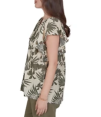 Ruby Rd. Petite Size Gauze Stone Multi V-Neck Short Flutter Sleeve Top