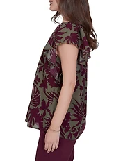 Ruby Rd. Petite Size Gauze Stone Multi V-Neck Short Flutter Sleeve Top