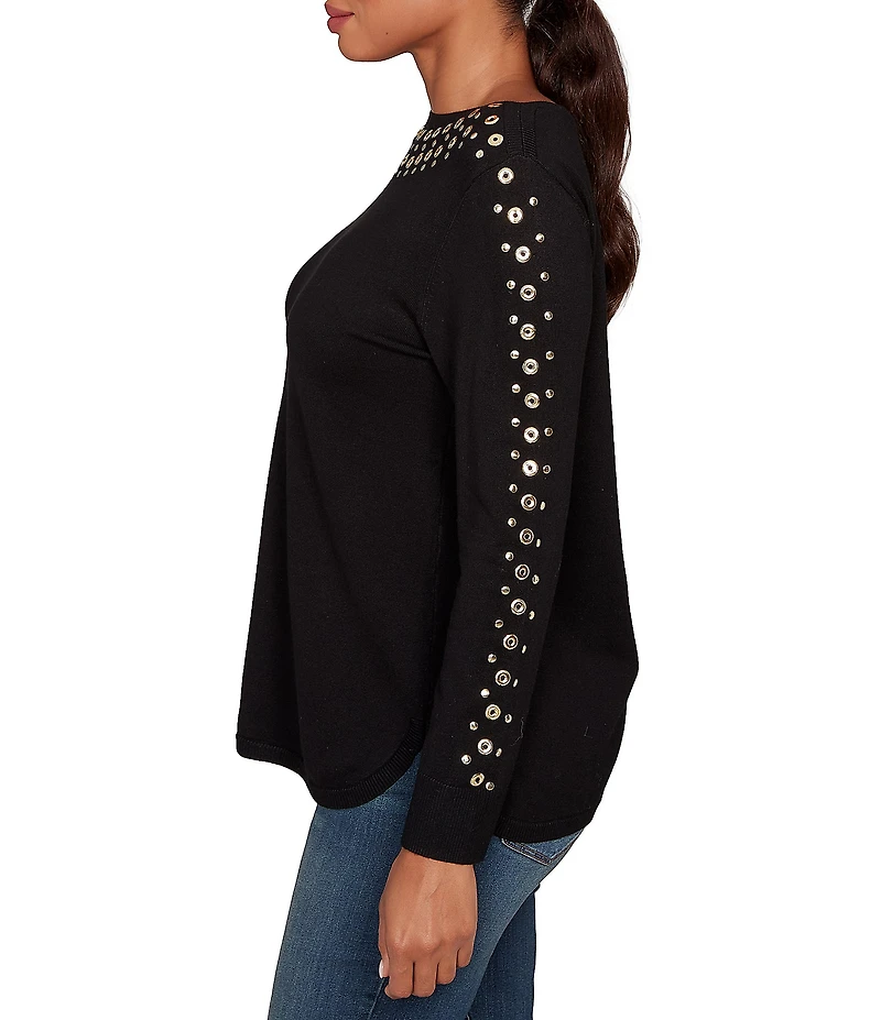 Ruby Rd. Petite Size Gleaming Grommet Embellished Fine-Gauge Boat Neck Sweater