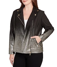 Ruby Rd. Petite Size Gold Ombre Foil Faux Vegan Suede Moto Jacket