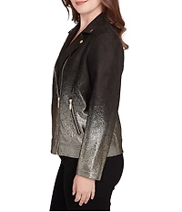 Ruby Rd. Petite Size Gold Ombre Foil Faux Vegan Suede Moto Jacket