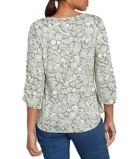 Ruby Rd. Petite Size Knit Asymmetrical V-Neck 3/4 Sleeve Floral Dewdrop Embellished Top