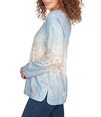 Ruby Rd. Petite Size Knit Medallion Scoop Neck Long Sleeve Top