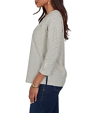 Ruby Rd. Petite Size Knit Stripe Boat Neck 3/4 Sleeve Top