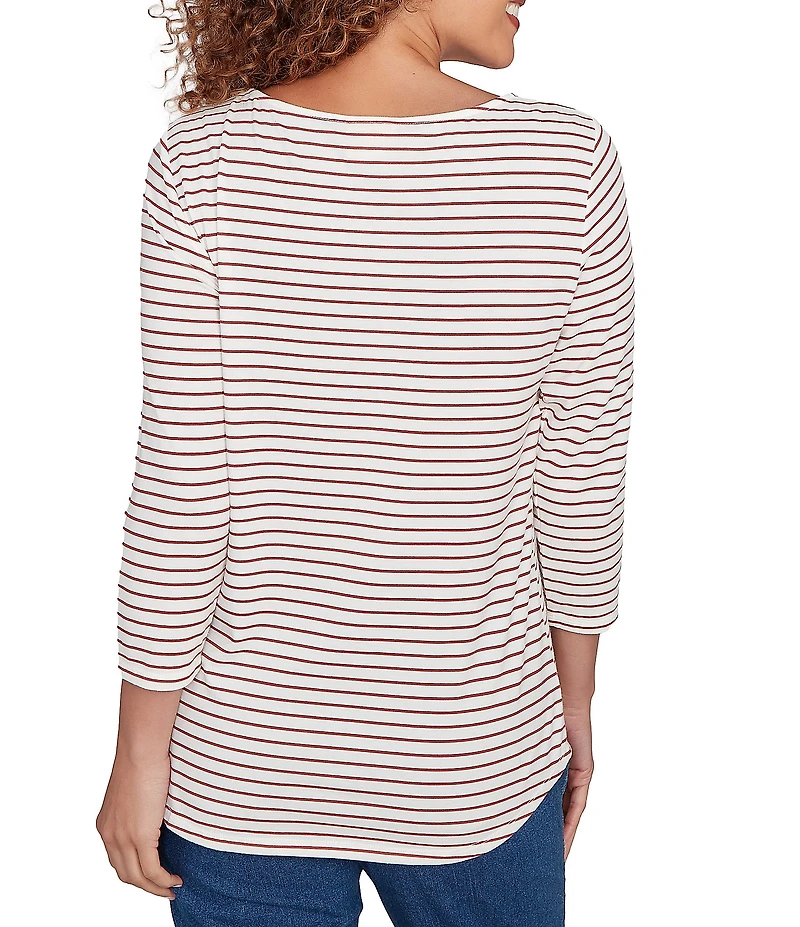 Ruby Rd. Petite Size Knit Stripe Floral Harvest Fall Graphic Top