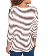 Ruby Rd. Petite Size Knit Stripe Floral Harvest Fall Graphic Top