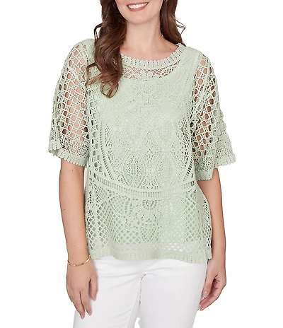 Ruby Rd. Petite Size Lace Layered Tonal Tank Open-Work Knit Top