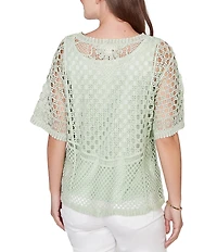 Ruby Rd. Petite Size Lace Layered Tonal Tank Open-Work Knit Top