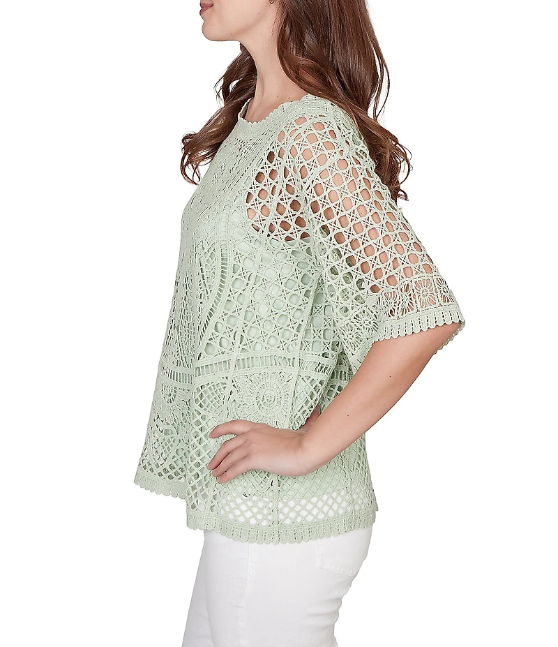 Ruby Rd. Petite Size Lace Layered Tonal Tank Open-Work Knit Top