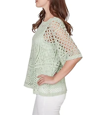 Ruby Rd. Petite Size Lace Layered Tonal Tank Open-Work Knit Top