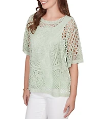 Ruby Rd. Petite Size Lace Layered Tonal Tank Open-Work Knit Top