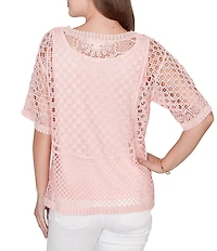 Ruby Rd. Petite Size Lace Layered Tonal Tank Open-Work Knit Top