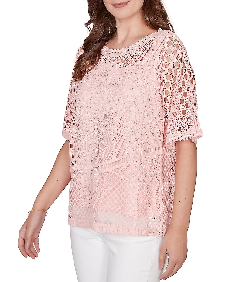 Ruby Rd. Petite Size Lace Layered Tonal Tank Open-Work Knit Top