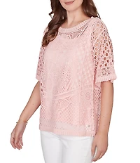 Ruby Rd. Petite Size Lace Layered Tonal Tank Open-Work Knit Top