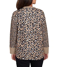 Ruby Rd. Petite Size Leopard Ribbed Crew Neck Long Sleeve Top