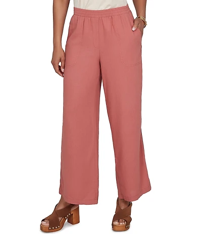 Ruby Rd. Petite Size Lightweight Ramie Lace Trim Sideseam Detail Wide Leg Pull-On Pants