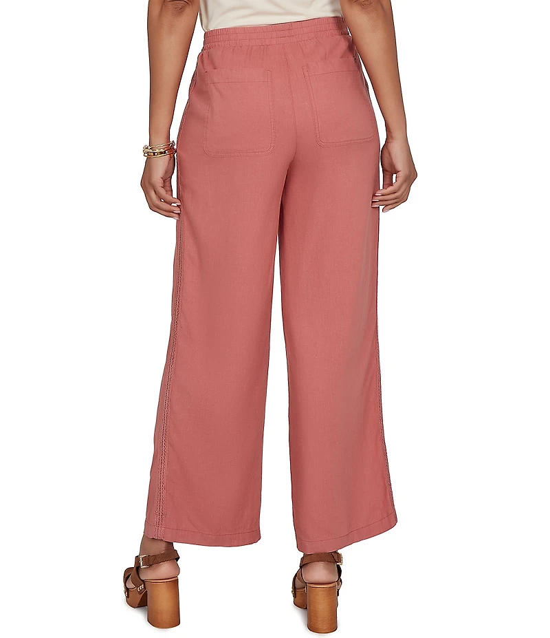 Ruby Rd. Petite Size Lightweight Ramie Lace Trim Sideseam Detail Wide Leg Pull-On Pants