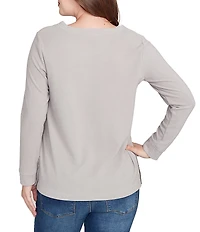 Ruby Rd. Petite Size Luxe Rib Knit V-Neck Long Sleeve Popover Top
