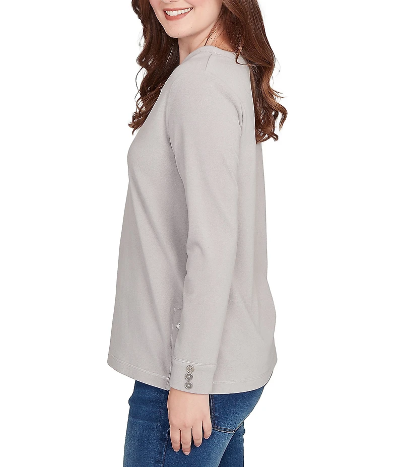 Ruby Rd. Petite Size Luxe Rib Knit V-Neck Long Sleeve Popover Top