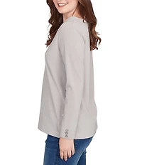 Ruby Rd. Petite Size Luxe Rib Knit V-Neck Long Sleeve Popover Top