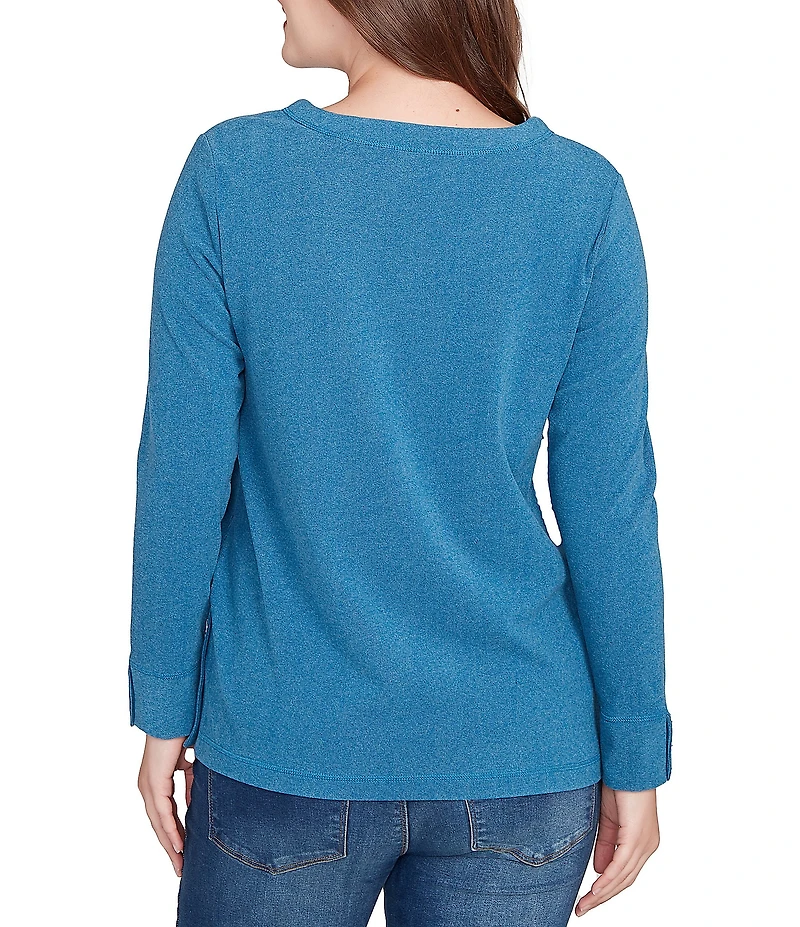 Ruby Rd. Petite Size Luxe Rib Knit V-Neck Long Sleeve Popover Top