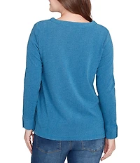 Ruby Rd. Petite Size Luxe Rib Knit V-Neck Long Sleeve Popover Top