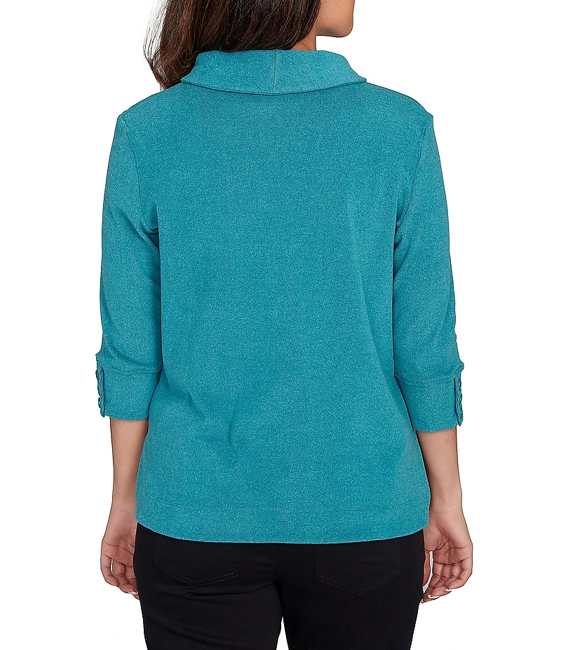Ruby Rd. Petite Size Luxe Ribbed Knit Y-Neck 3/4 Sleeve Coordinating Top
