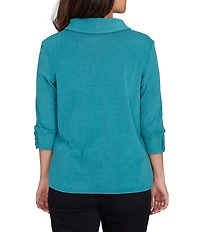 Ruby Rd. Petite Size Luxe Ribbed Knit Y-Neck 3/4 Sleeve Coordinating Top