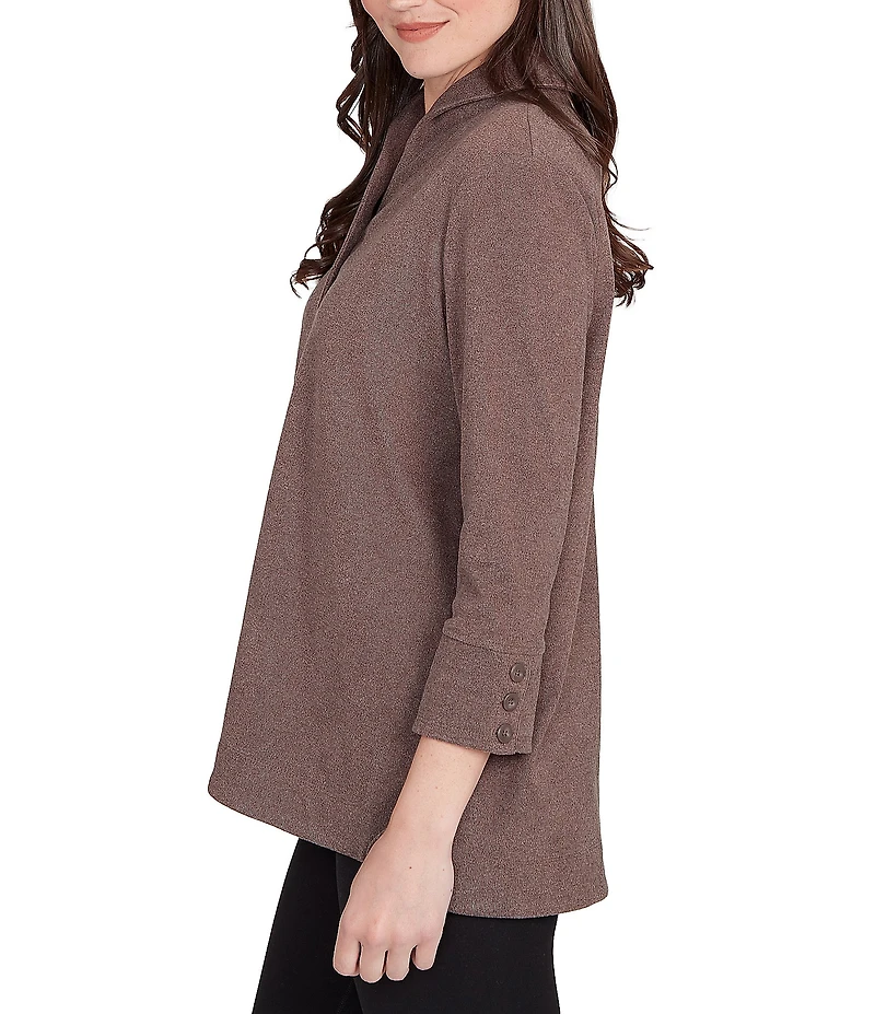 Ruby Rd. Petite Size Luxe Ribbed Knit Y-Neck 3/4 Sleeve Coordinating Top