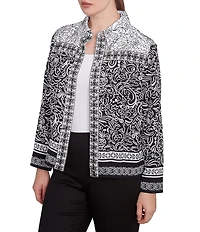 Ruby Rd. Petite Size Luxe Voile Abstract Botanical Border Print Point Collar Long Sleeve Button-Front Jacket