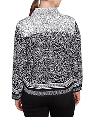 Ruby Rd. Petite Size Luxe Voile Abstract Botanical Border Print Point Collar Long Sleeve Button-Front Jacket