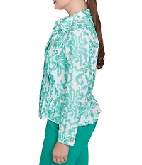 Ruby Rd. Petite Size Luxe Voile Embroidered Floral Point Collar Long Sleeve Ruffle Hem Button-Front Jacket