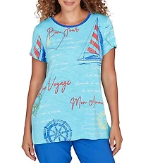 Ruby Rd. Petite Size Nautical Bon Voyage Slub Jersey Crew Neck Short Sleeve Knit Tee
