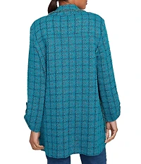 Ruby Rd. Petite Size Notch Lapel Collar Long Roll-Tab Sleeve Open Front Tweed Patch Pocket Jacket