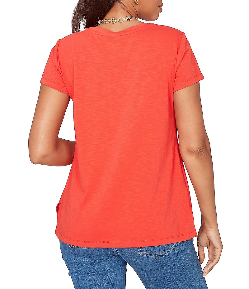 Ruby Rd. Petite Size Paisley Lace Accents Scoop Neck Short Sleeve Tee Top