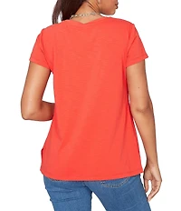 Ruby Rd. Petite Size Paisley Lace Accents Scoop Neck Short Sleeve Tee Top