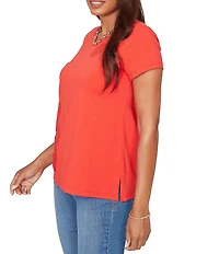 Ruby Rd. Petite Size Paisley Lace Accents Scoop Neck Short Sleeve Tee Top