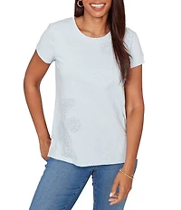 Ruby Rd. Petite Size Paisley Lace Accents Scoop Neck Short Sleeve Tee Top